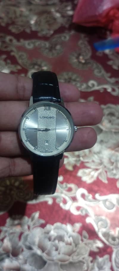 Longbo Men's Formal Watch Black leather strap Silver dial