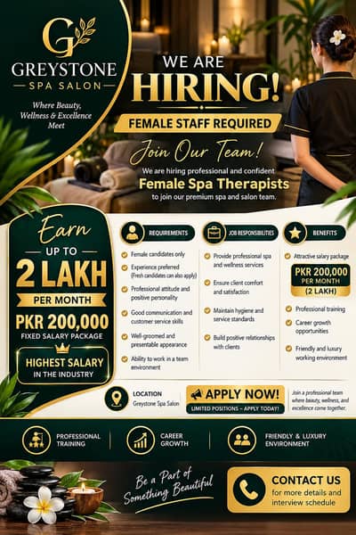 Female Staff Needed For Spa Salon