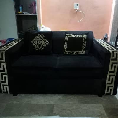 6 Seater Black Sofa Set | 3+2+1 | Golden Design