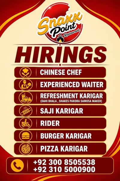 Restaurant Staff Required