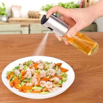 Stainless Steel & Glass Oil Spray Bottle 100ml - Kitchen Oil Dispenser