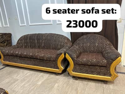 sofa set, Cinioti chairs, king size bed, wooden table, wall. decor