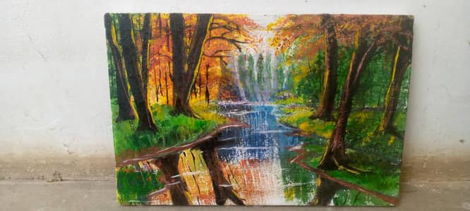 Beautiful Handmade Forest & Waterfall Painting | Acrylic Art