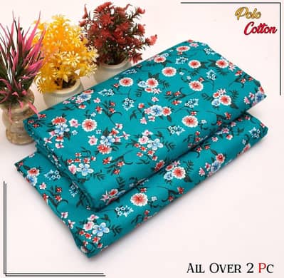WOMENS BLUE FLORAL COTTON 2PC UNSTITCHED