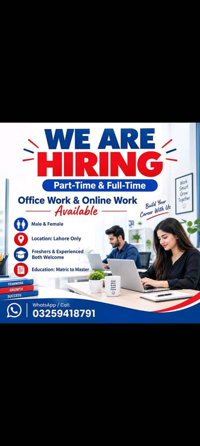 Office work and online work for males and females