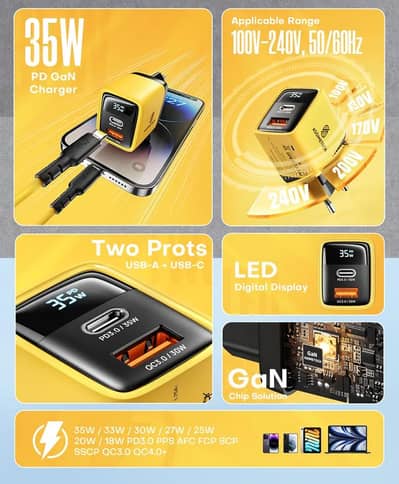 Compact Fast Wall Charger | Real-Time Power Display