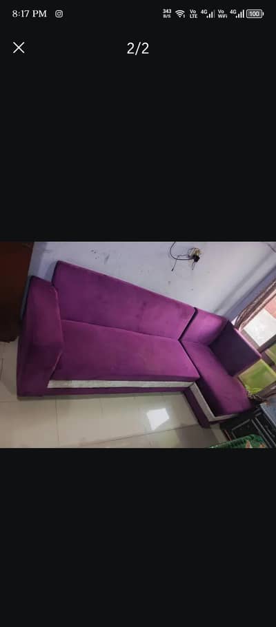 Lawn or Bedroom L Shaped 5 Seater Sofa Purple Color