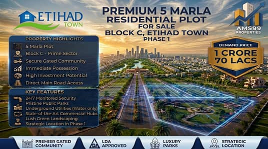 Prime 5 Marla Residential Plot for Sale in C Block, Etihad Town Phase 1