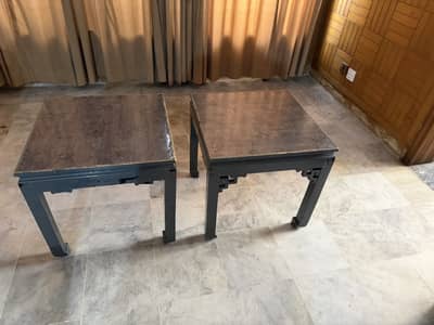 Two side corner wooden tables
