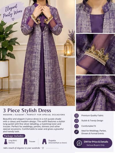 Purple Party Wear 3-Piece Suit for Sale