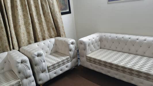 Elegant beige color 5 seater sofa set