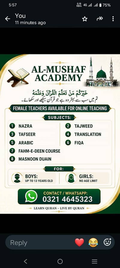On line Quran and Tajweed and Arabic teaching