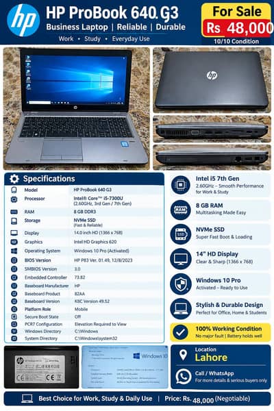 HP ProBook 640 G3 Core i5 7th Gen | 8GB RAM | NVMe SSD | 14"