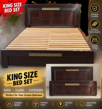 King Size Bed Set | Double Bed | Wooden Bed | Premium Bedroom Furnitur