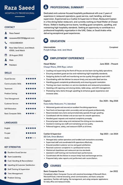 I m looking for a job in hospitality field