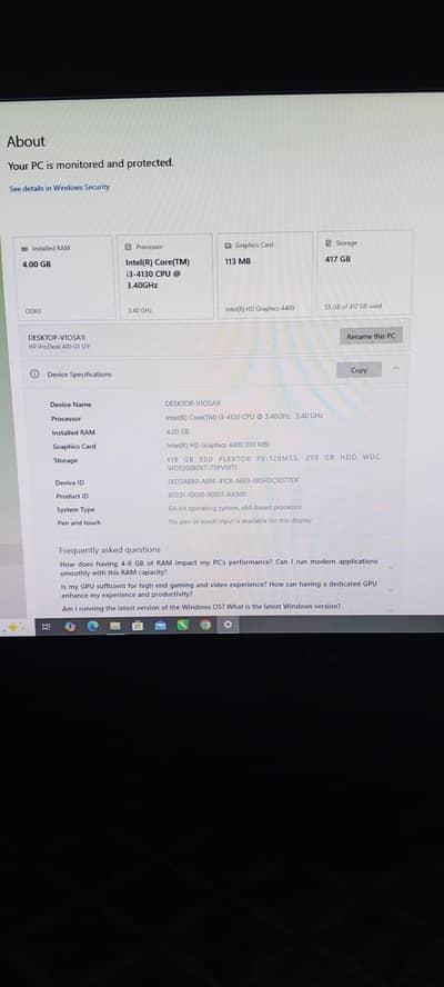HP ProDesk 400 G1 i3 4GB RAM 120GB SSD + 300GB HD