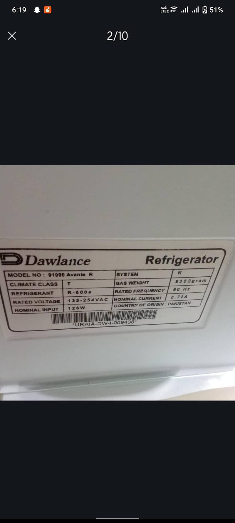 DAWLANCE REFRIGERATOR 6