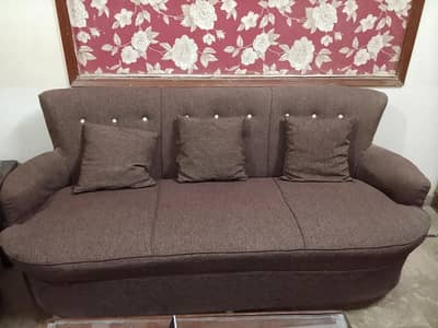 7 Seater Brown Sofa Set with Cushions – Good Condition