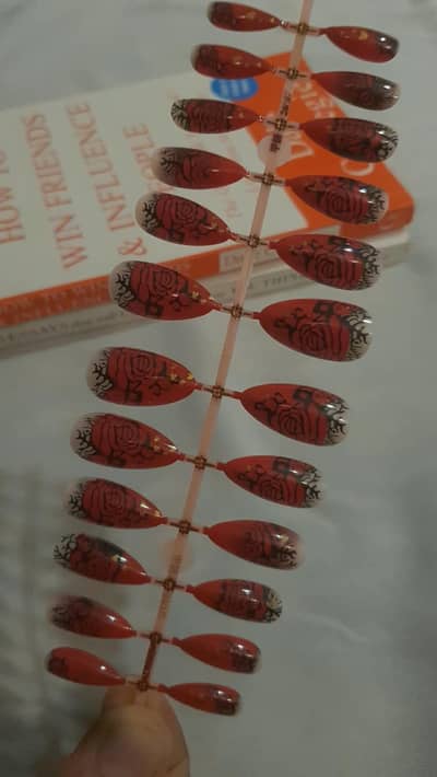 Maroon Floral Embossed Nails