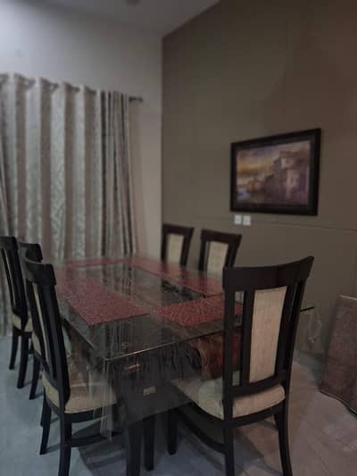 8 Seater Dining Table Set with Glass Top – Wooden & Elegant
