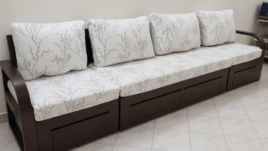 Solid Wood Sofa Set, (1 Two-Seater + 2 Single Seaters)
