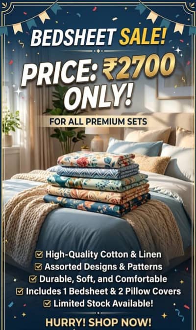 Luxury Cotton & Linen Bedsheet Set – Flat Price ₹2700 Only