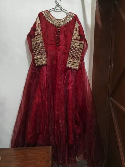 Beautiful Maroon Organza Formal Frock 3-Piece Suit - Used Once
