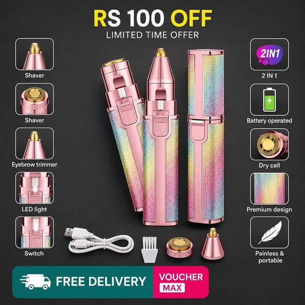 2-in-1 Rechargeable Hair Remover & Eyebrow Trimmer with LED, Painless Precision Shaver for Women’s Face, Lip, Chin, Bikini – Electric Facial Razor for All Skin Types