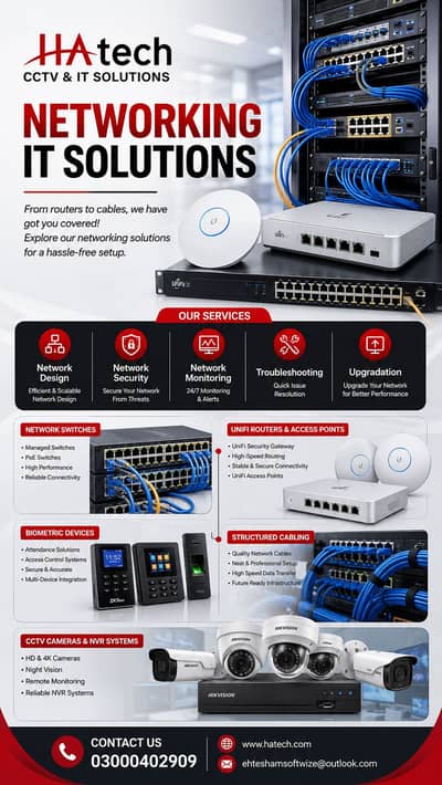 Networking, Cctv installation , Server, Wifi signals, Biometric