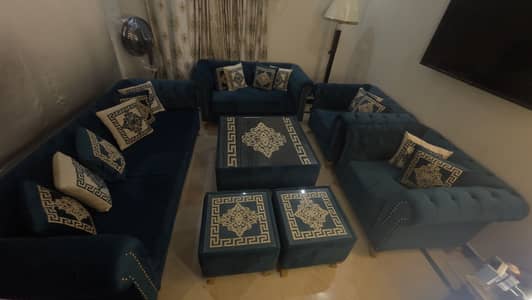 Versace Royal Blue Luxury Sofa set -7 seaters