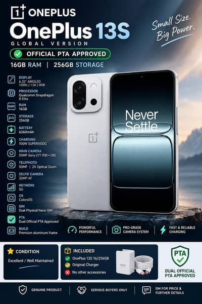 OnePlus 13s Global | Official PTA Approved | 16/256GB