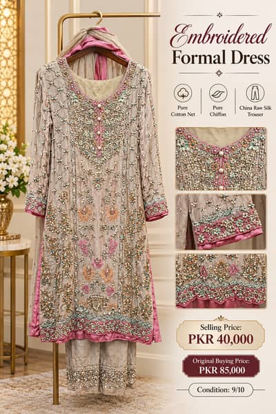 Heavy Embroidered Formal Dress | Pure Cotton Net Suit | Chiffon Dupat
