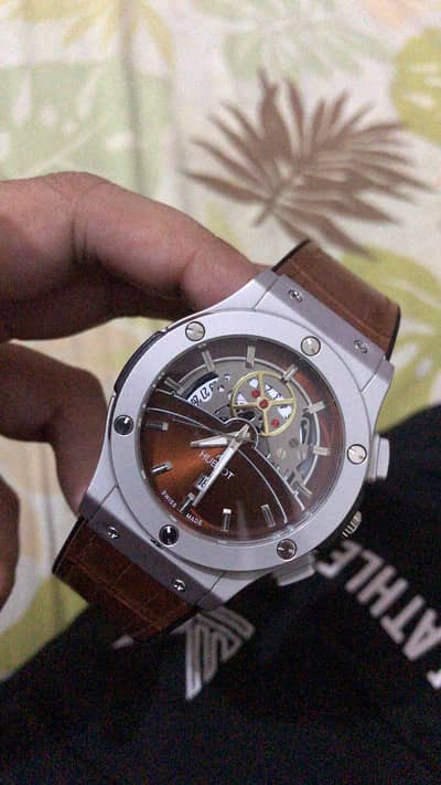 HB Brown Skeleton Dial Watch
