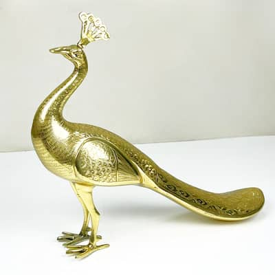 1960s Handcrafted Large Solid Brass Detialed Peacock Figurine