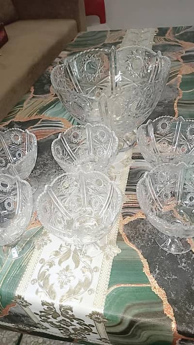 Brand New BTC 7-Piece Crystal Glass Dessert Set with Original Box