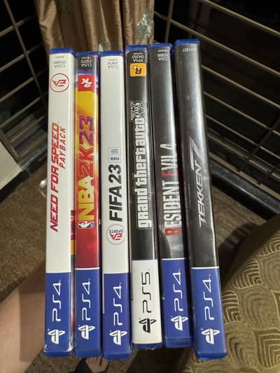 Resident evil 4 ,gta 5(ps5),nfs payback,nba 2k23,fifa23,tekken 7