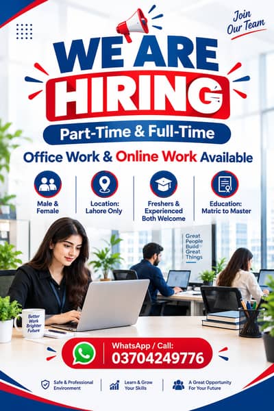 OFFICE WORK AND PART TIME WORK AVAILABLE FOR MALES AND FEMALES