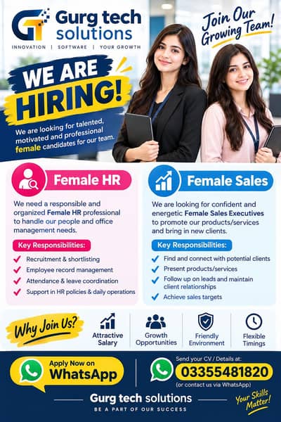 We need HR And Sales Girls