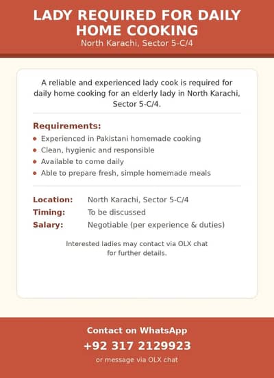 Female Home Cook Required