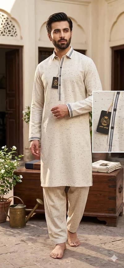 Off White Khaddar Men’s Suit – 7 Meter 100% Cotton