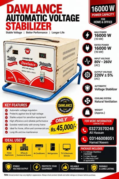 Dawlance Automatic Voltage Stabilizer 16000W (16 kW) - Home & Office