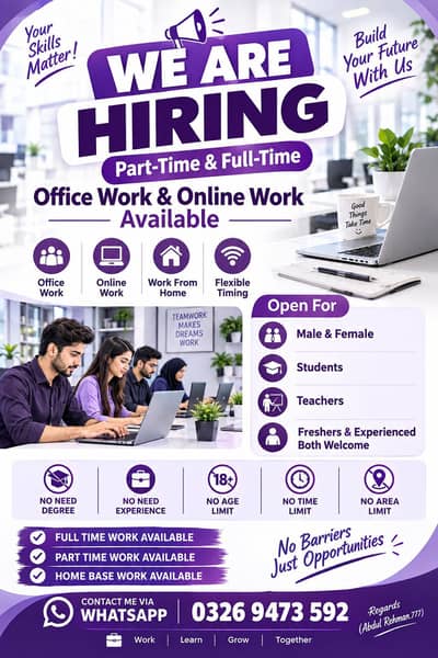 WE HIRING MALE AND FEMALES STAFF FOR OFFICE WORK