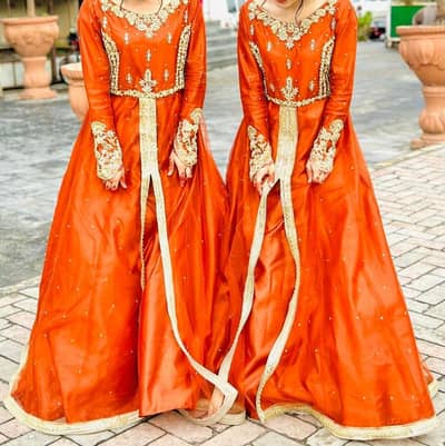 Beautiful rust Maxi / Wedding Dress – Heavy Golden Work