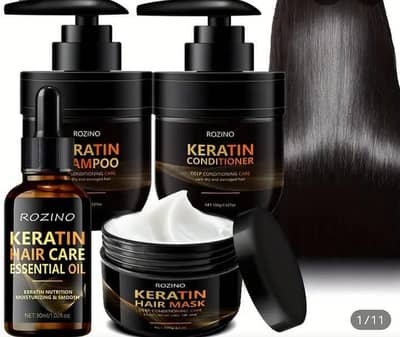 Keratin Shampoo + Conditioner + Mask + Hair Oil | ROZINO Complete Set`
