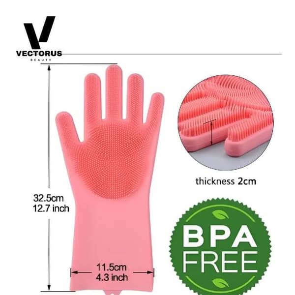 Magic Dish washing Gloves with scrubber, Silicone Cleaning Reusable Scrub Gloves for Wash Dish, “Pair of 2 Silicone Kitchen Gloves