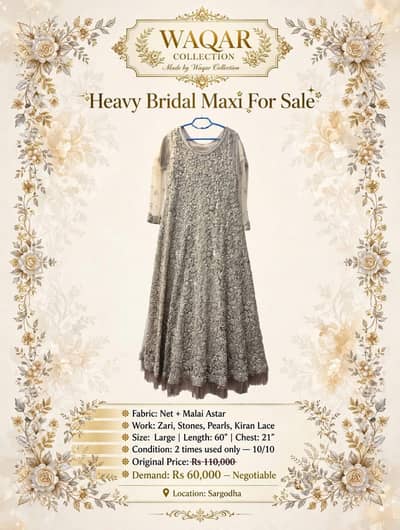 Waqar Collection Heavy Bridal Maxi – Zari, Stones & Pearls