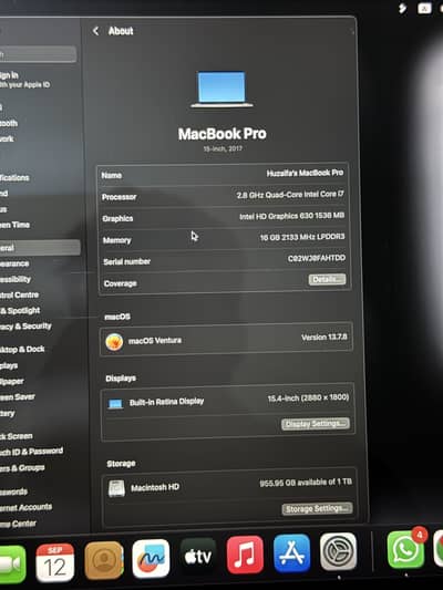 Macbook pro 2017 15 inch 16/1tb Variant