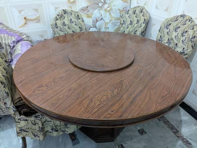Premium wooden dining table set | 6 chairs| rotating central disc |