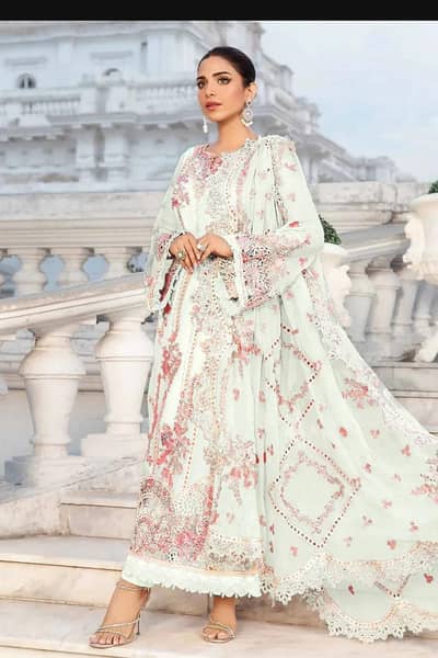 Luxury Embroidered Lawn Suit | Mint Green 3pc | Wedding Party Wear`