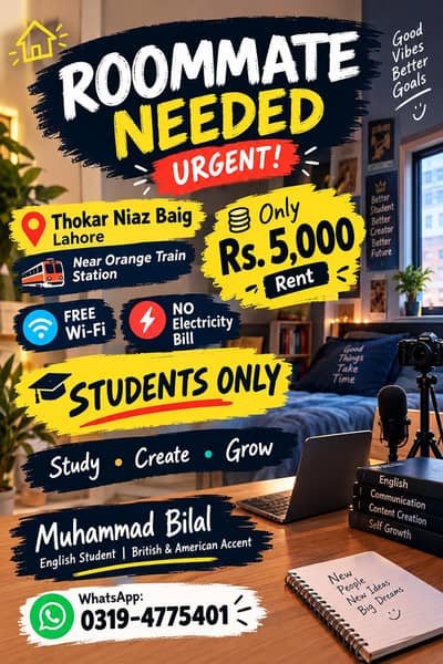 URGENTLY LOOKING FOR A ROOMMATE — STUDENTS ONLY